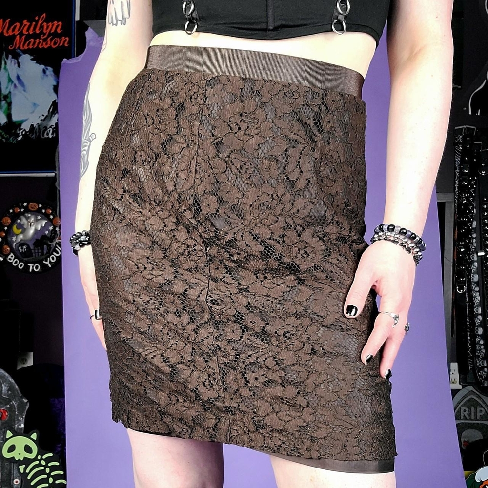LOFT Brown Lace Mini Skirt Sz 4 Grunge Gothic Fairy